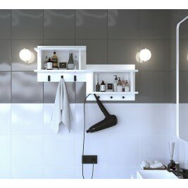 Ensemble étagère murale avec porte mentaux DRIAN – Blanc
