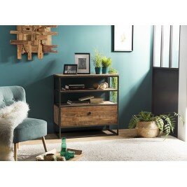 Etagère 1 tiroir Teck recyclé Acacia Mahogany et métal