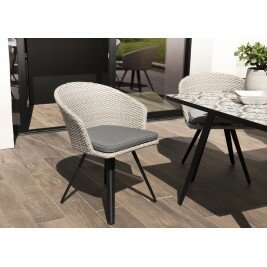 Fauteuil rotin synthétique gris avec coussin gris pieds noir métal