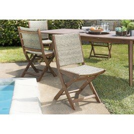 Lot de 2 Chaises pliantes Acacia et rotin synthétique